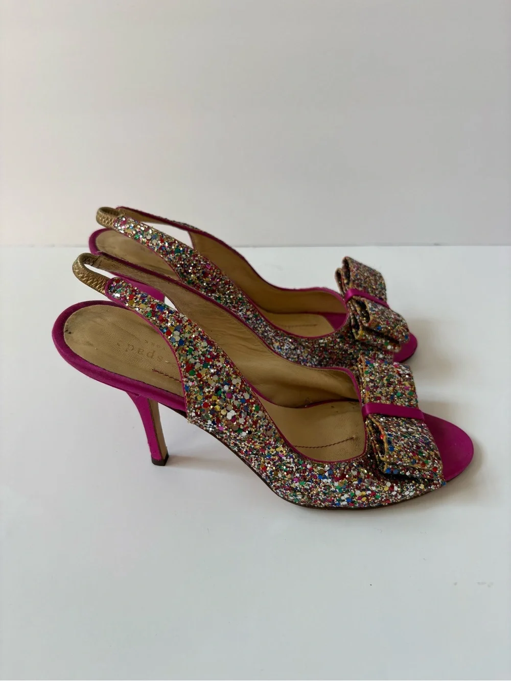 Kate Spade Glitter/Sparkle Hot Pink Slingback Satin Heels 6.5 Party Statement